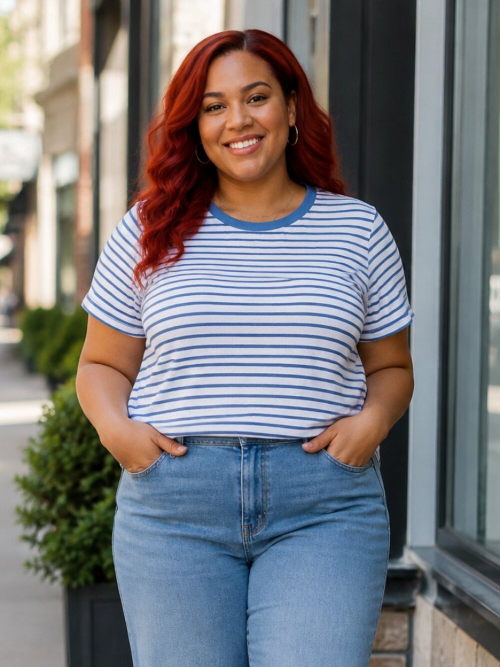George Women’s Striped T-Shirt Size XL Blue White Relaxed Casual Crop Top